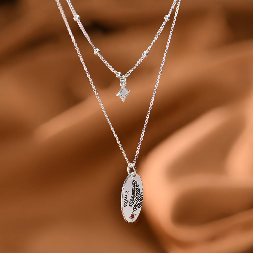 Gelaagde halsketting met geboortevlinder en -steen in sterling zilver-2 Productfoto