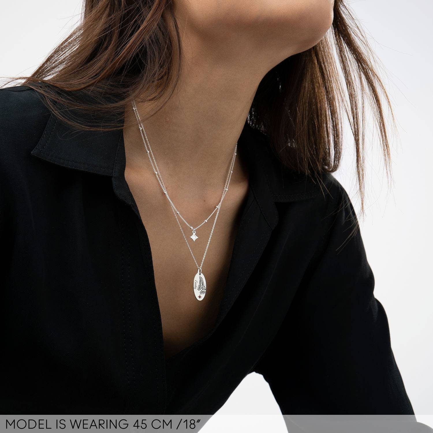 Halskette im Lagenlook mit Geburtsstein und Schmetterling - 925er Sterlingsilber-3 Produktfoto