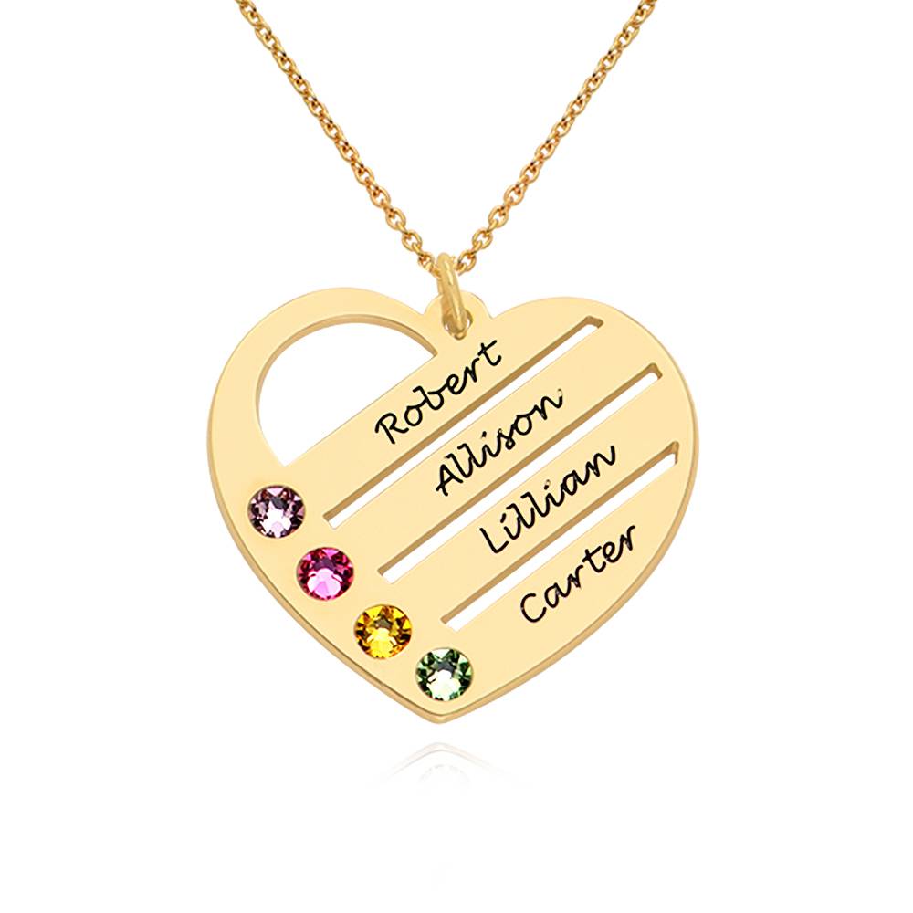 Terry Birthstone Heart Necklace with Engraved Names in 18k Gold product photo