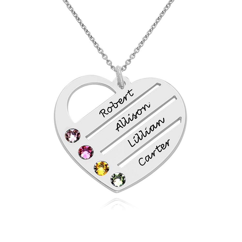 Terry Birthstone Heart Necklace with Engraved Names in Sterling Silver-3 product photo