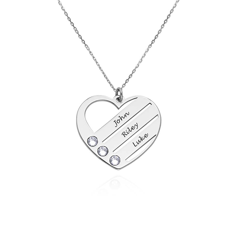 Terry Birthstone Heart Necklace with Engraved Names in 10ct White Gold product photo