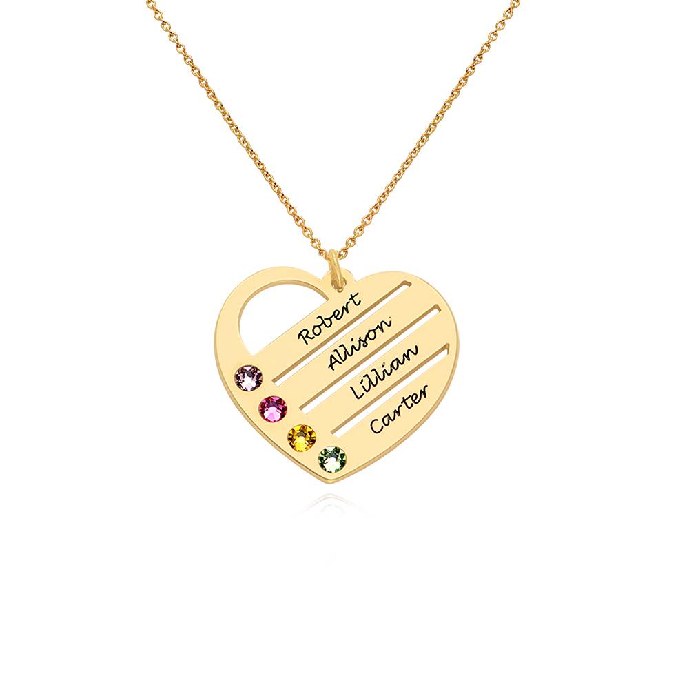 Collar de corazón con nombres grabados y piedras de nacimiento en oro de 14k-1 foto de producto