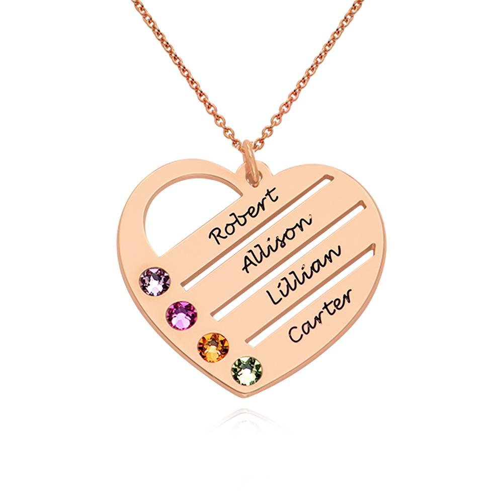Terry Birthstone Heart Necklace with Engraved Names in 18ct Rose Gold Plating product photo