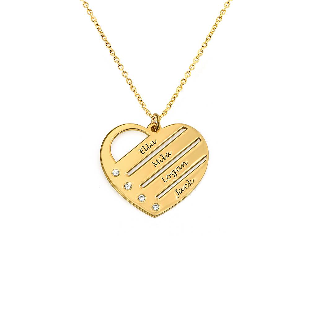 Diamant-Herzkette mit eingravierten Namen - 750er Gold-Vermeil Produktfoto