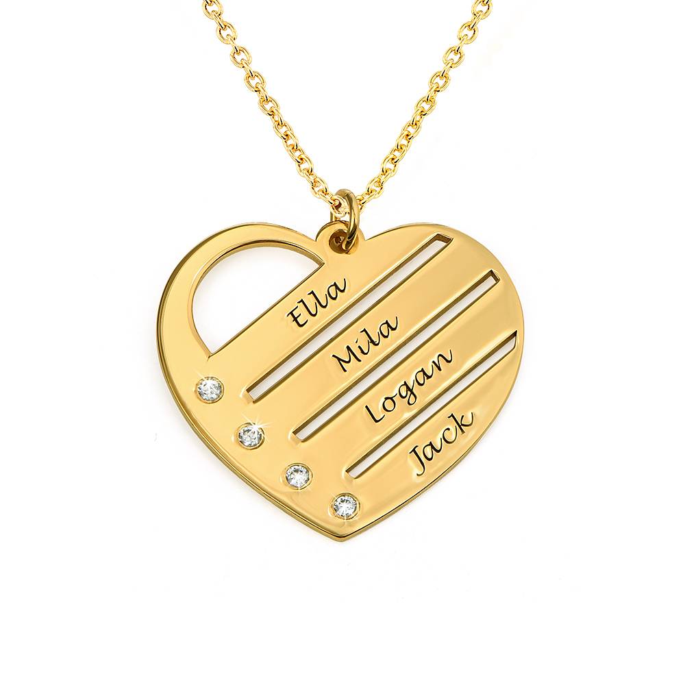 Collar con Pendiente en Forma de Corazón con Diamantes y Nombres Grabados en Oro Vermeil de 18K-4 foto de producto