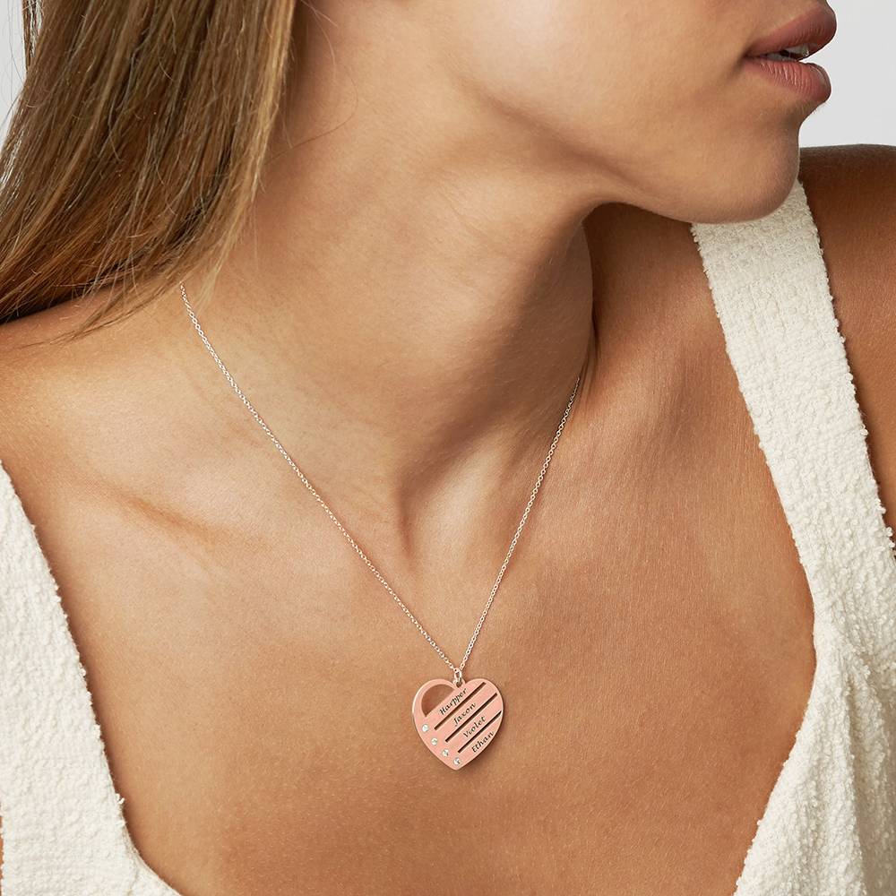Diamant-Herzkette mit eingravierten Namen - 750er rosévergoldetes Silber-2 Produktfoto