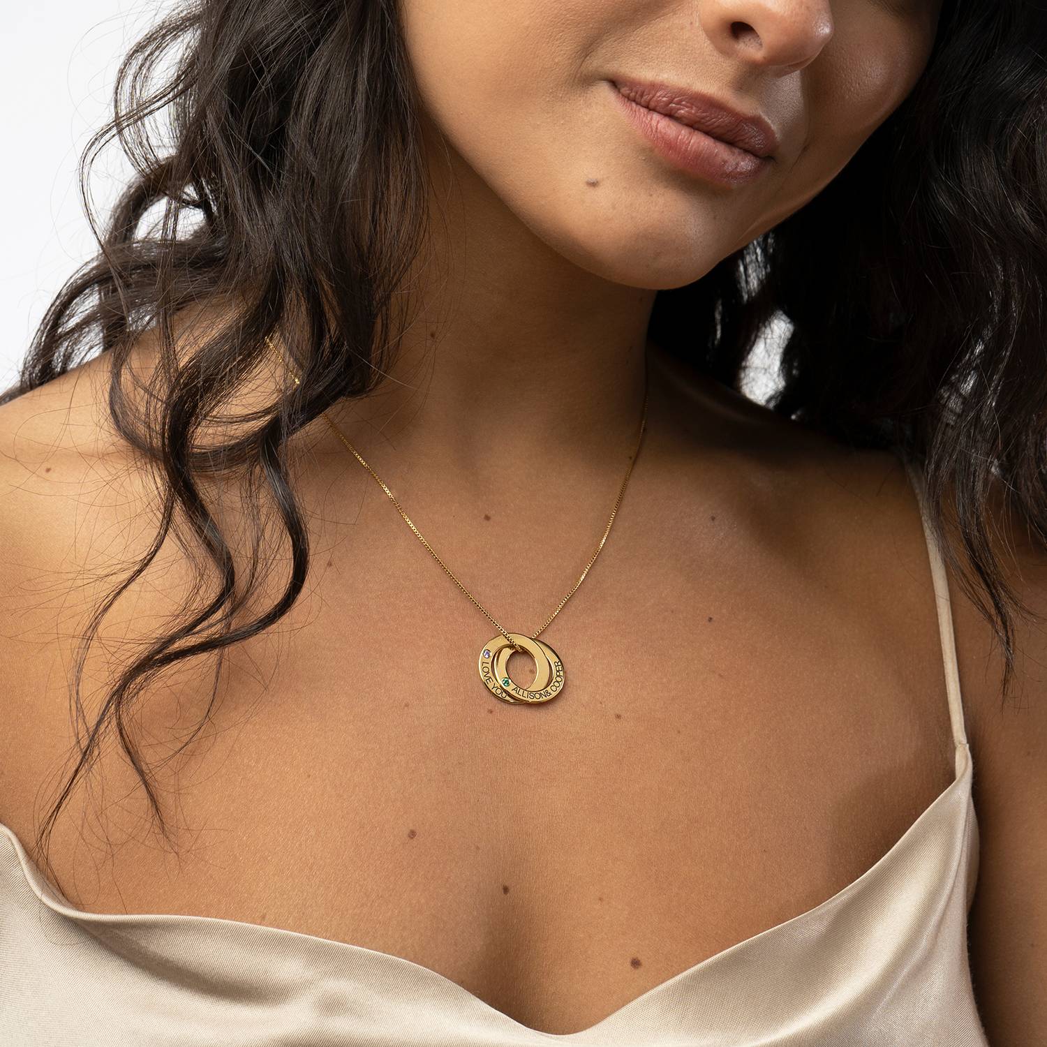 Birthstone Russian Ring Necklace with 2 Rings in 18K Gold Plating-3 product photo