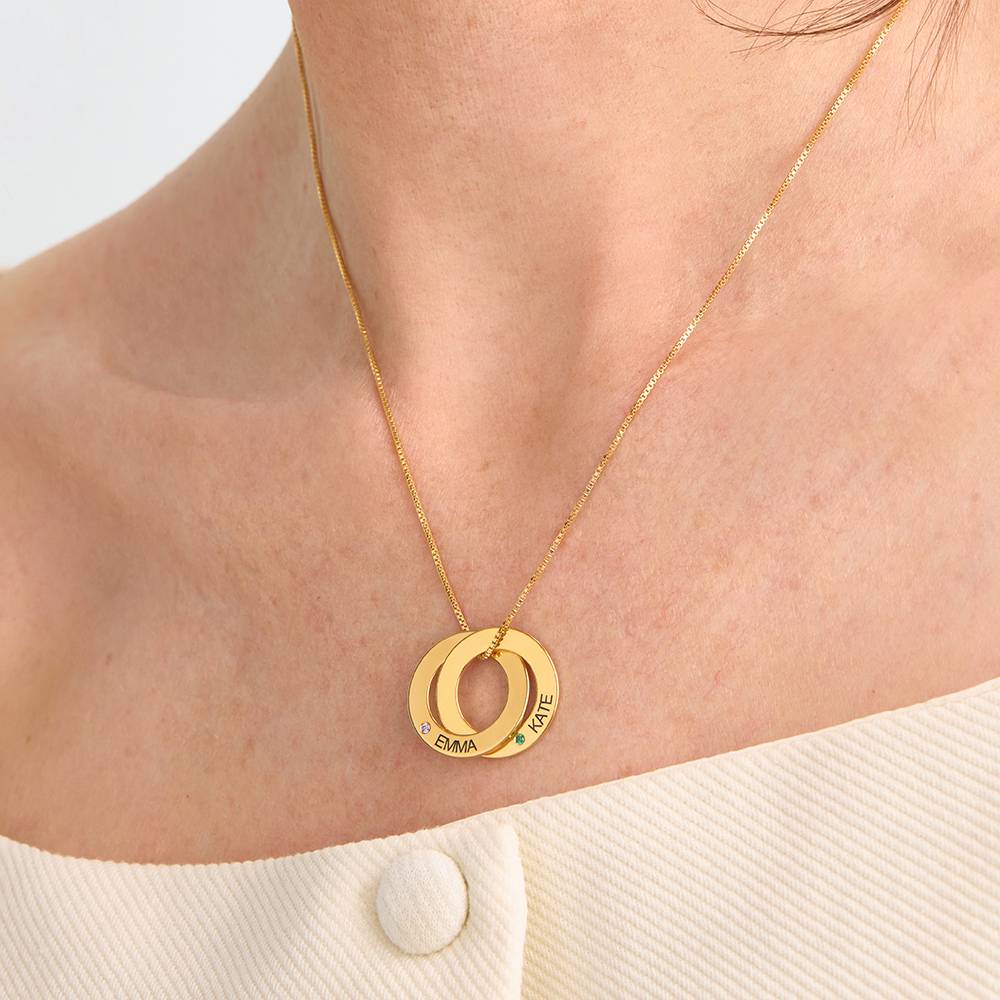 Collar de Anillo Ruso con 2 Anillos y Piedras de Nacimiento en Vermeil de Oro 18K-4 foto de producto
