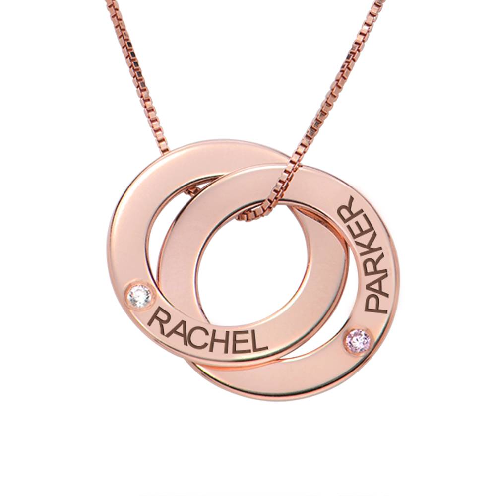 Birthstone Russian Ring Necklace with 2 Rings in 18ct Rose Gold product photo