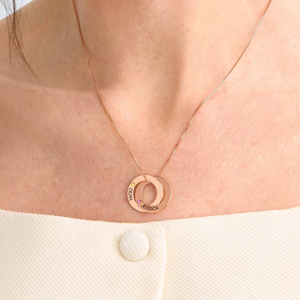 Russische Ring Ketting met 2 Ringen en Geboortestenen in 18k Rosé Verguld-3 Productfoto
