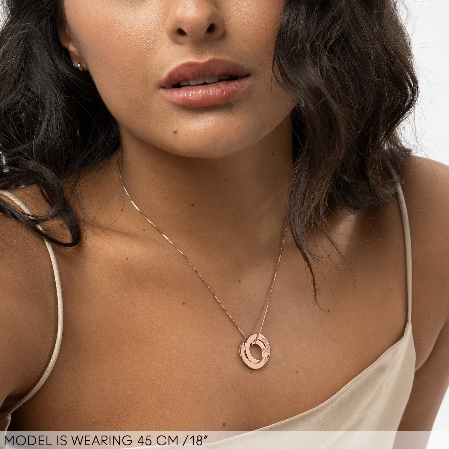 Birthstone Russian Ring Necklace with 2 Rings in 18K Rose Gold Plating-2 product photo