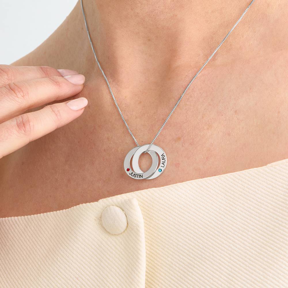 Russian Ring Necklace with 2 Rings and Birthstones in Sterling Silver-2 Russian Ring Necklace with 2 Rings and Birthstones in Sterling Silver-2 product photo