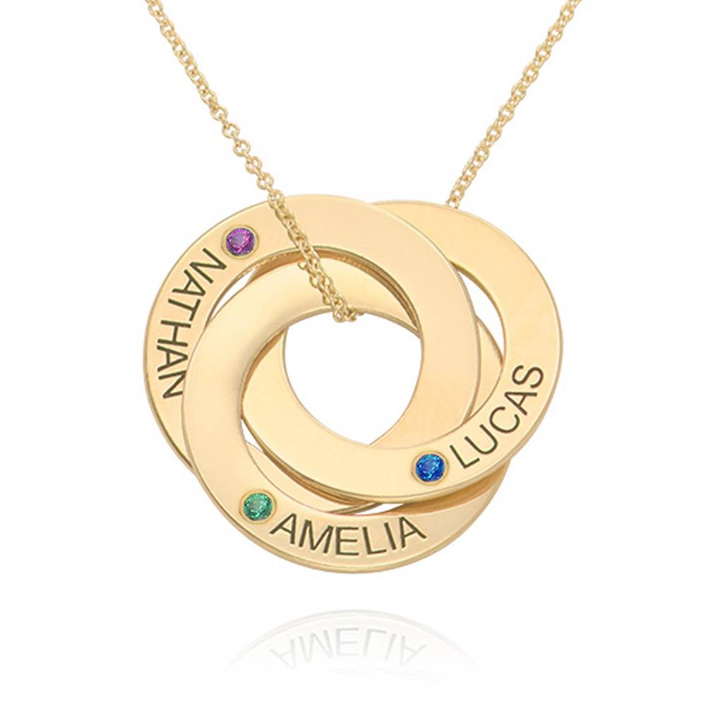 Birthstone Russian Ring Necklace with 3 Rings in 14K Yellow Gold product photo