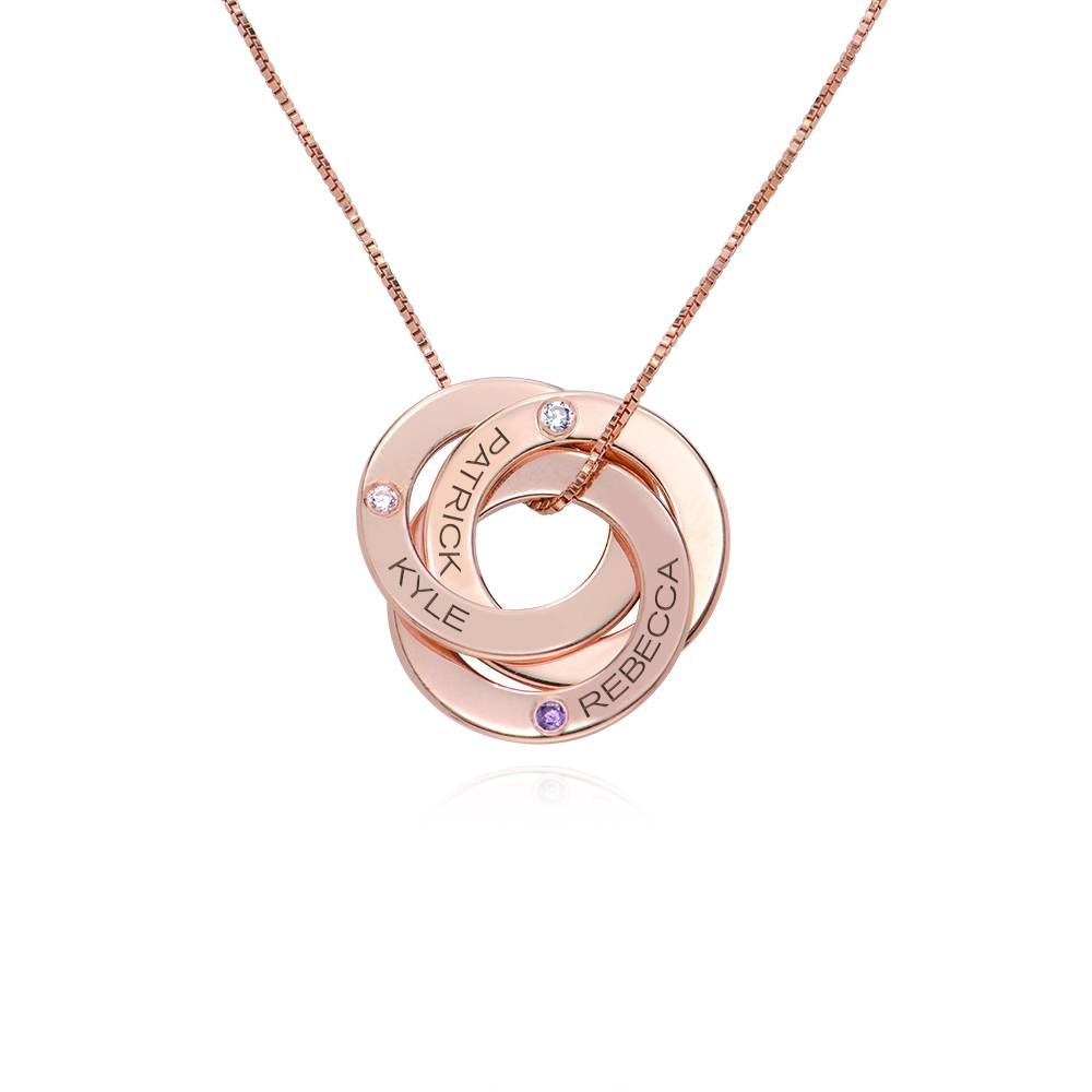 Geburtsstein Russische Ring-Halskette mit 3 Ringen - 750er rosé Produktfoto