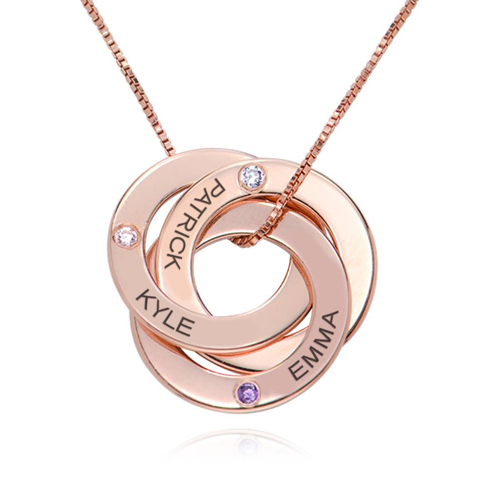 Collar anillo ruso con piedra de nacimiento con 3 anillos en Chapa de oro Rosa de 18K foto de producto