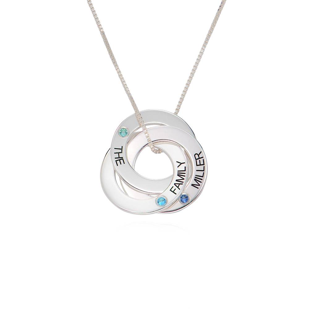Ryskt ringhalsband med månadssten och 3 ringar i sterlingsilver produktbilder