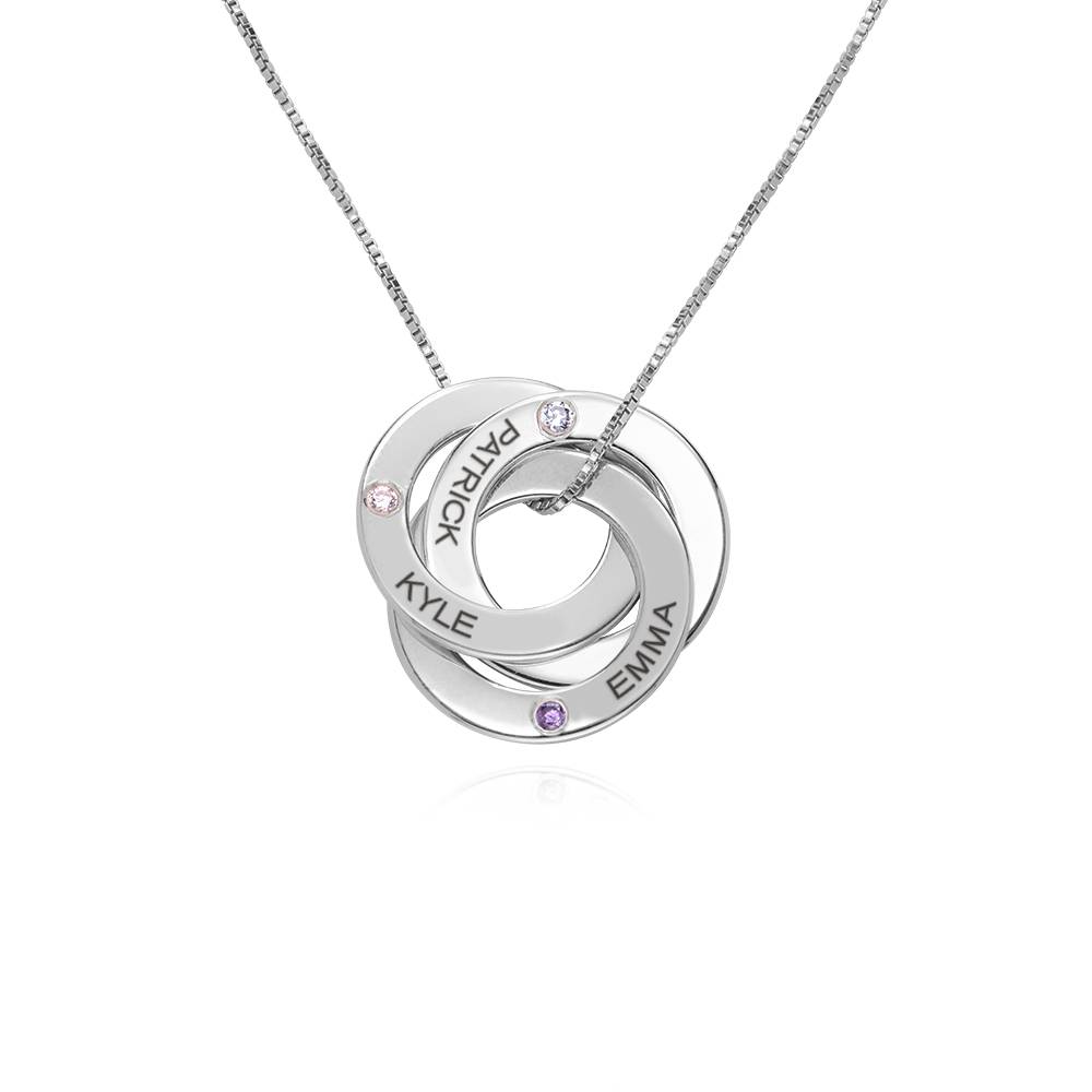 Birthstone Russian Ring Necklace with 3 Rings in Sterling Silver product photo