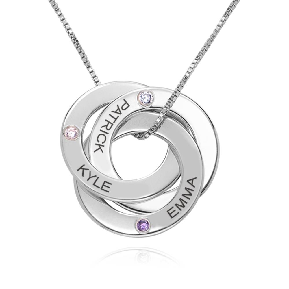 Birthstone Russian Ring Necklace with 3 Rings in Sterling Silver product photo