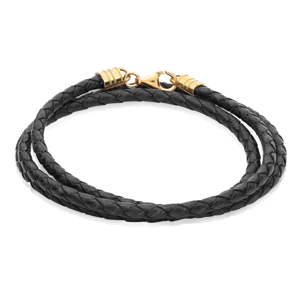 Zwarte Leren Armband voor Dames in 18K Goud Verguld Productfoto