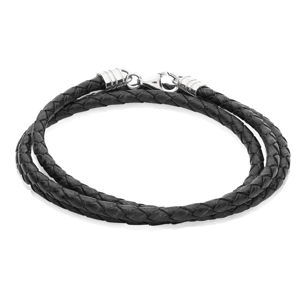 Gevlochten Zwarte Leren Armband voor Vrouwen in Zilver