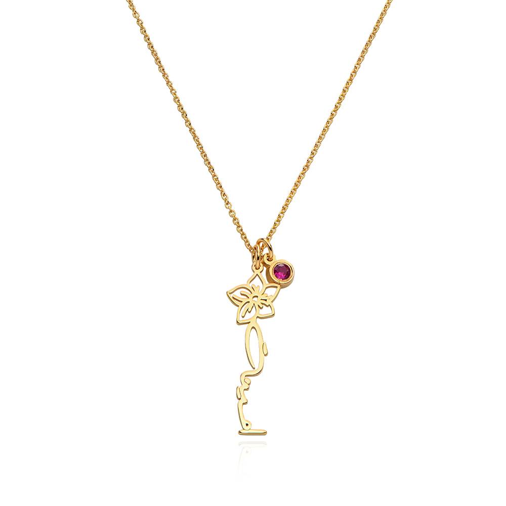 Blooming Birth Flower Arabic Name Necklace with Birthstone in 18K Gold Plating-2 product photo