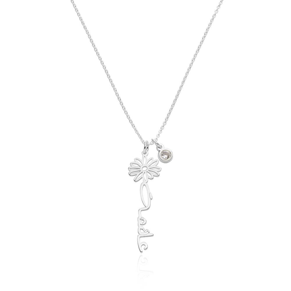 Blomstrende fødselsblomst halskjede med arabisk navn og fødselsstein i sterling sølv.-2 produktbilde