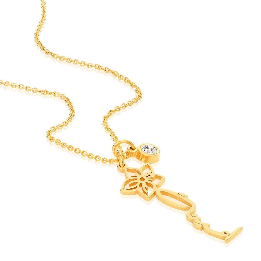 Blooming Birth Flower Arabic Name Necklace with Diamond in 18ct Gold Plating-1 product photo