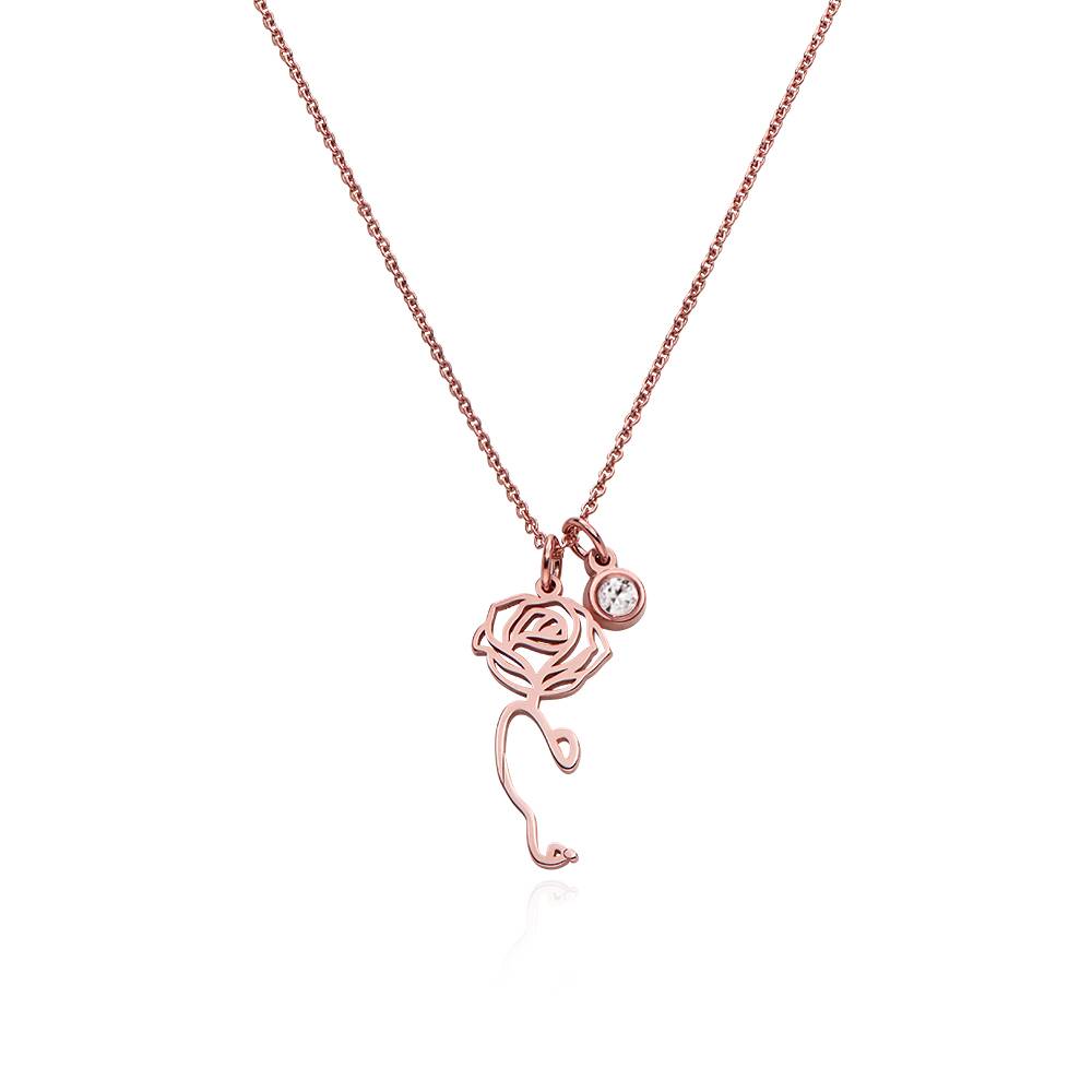 Blooming Birth Flower Arabic Name Necklace with Diamond in 18K Rose Gold Plating-3 product photo