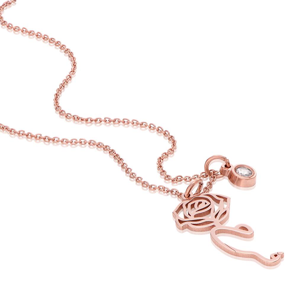 Blooming Birth Flower Arabic Name Necklace with Diamond in 18K Rose Gold Plating-1 product photo
