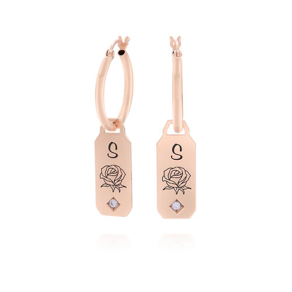 Blooming Birth Flower Initial Hoop Earrings with Birthstone in 18K Rose Gold Plating-4 product photo