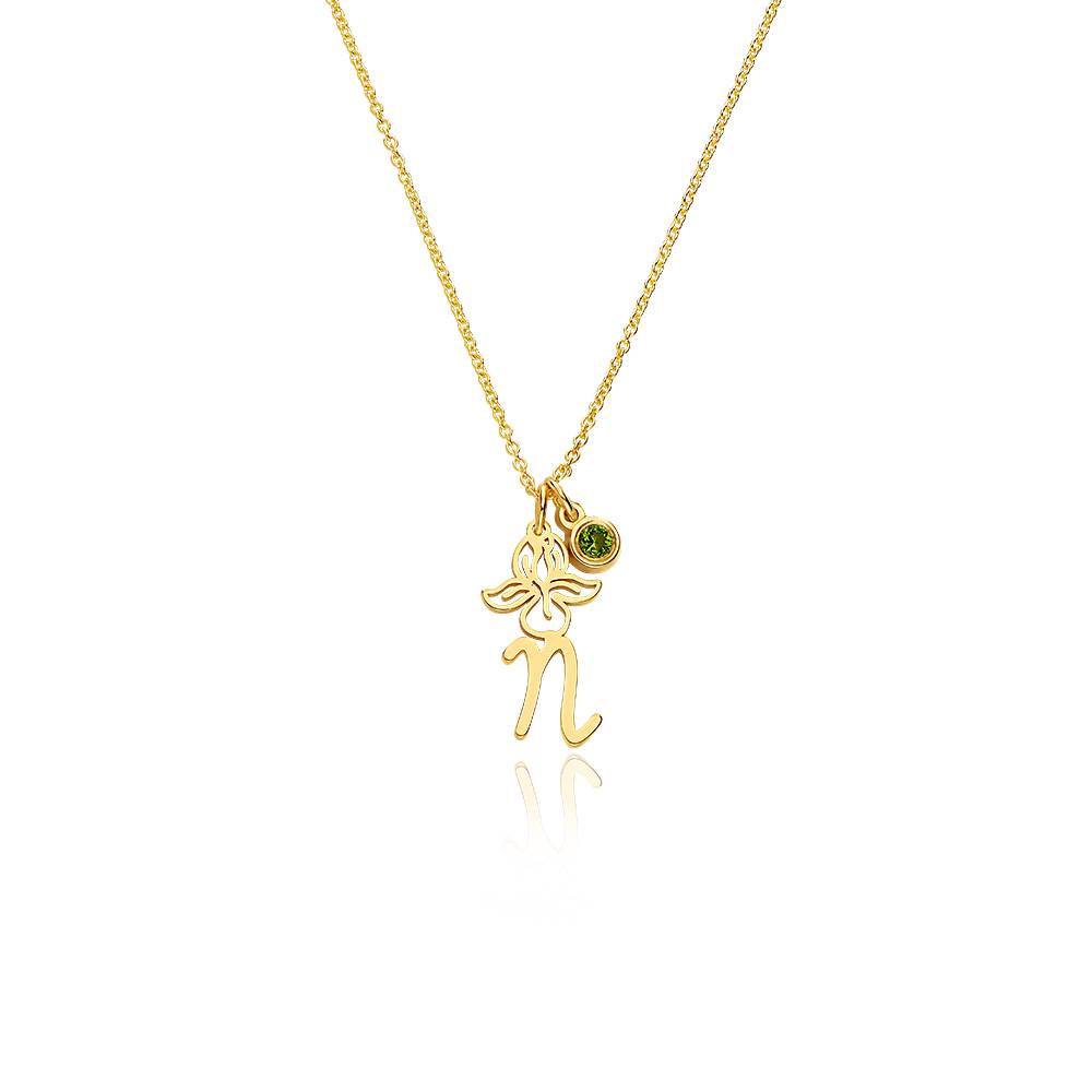 Initiaal Ketting met Bloeiende Geboortebloem en Geboortesteen in Goud Vermeil