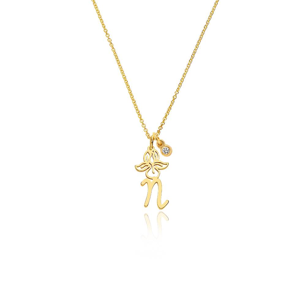 Initiaal Ketting met Bloeiende Geboortebloem en Diamant in Goud Vermeil