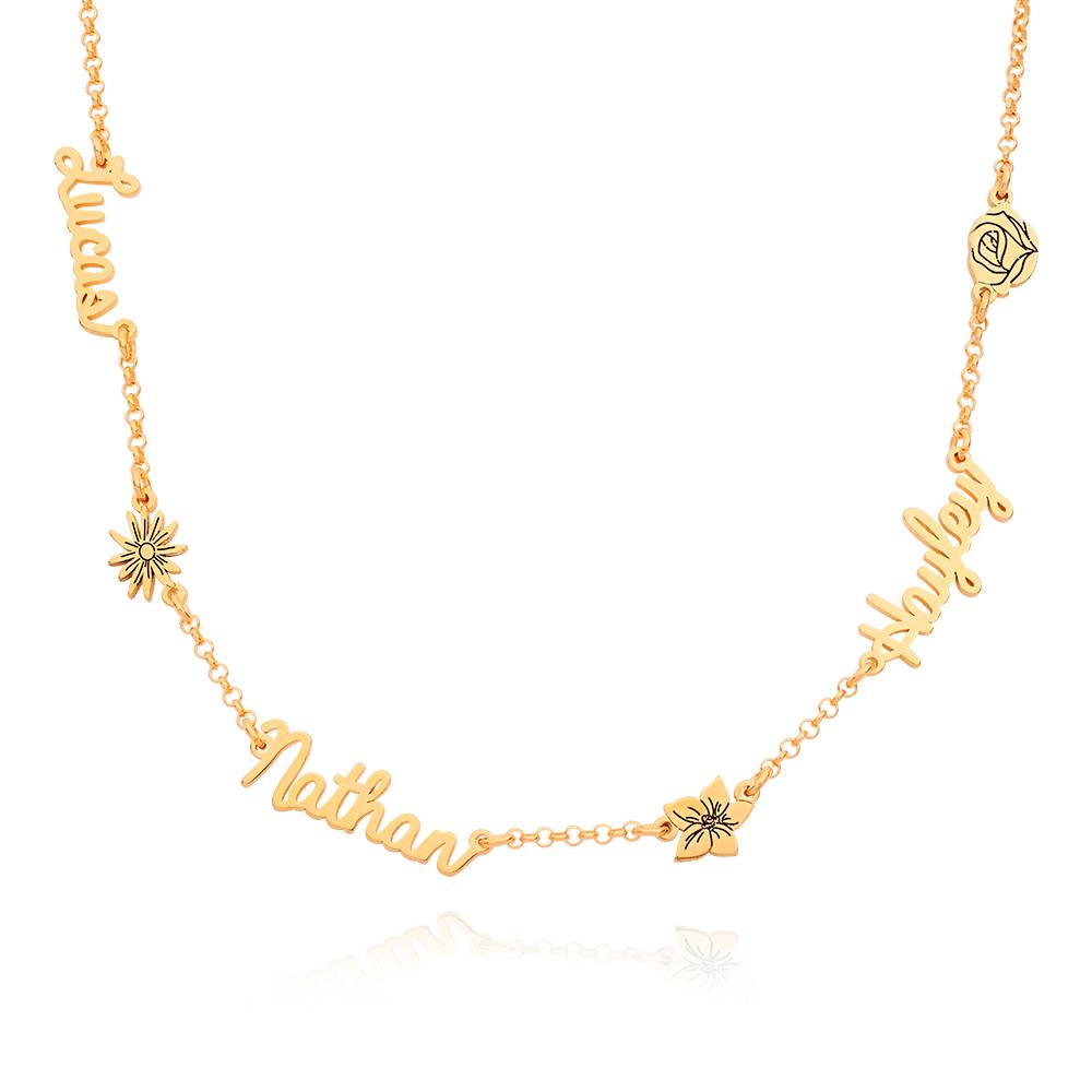 Collar con nombre Blooming Birth Flower Multi Name en oro vermeil de 18 quilates foto de producto