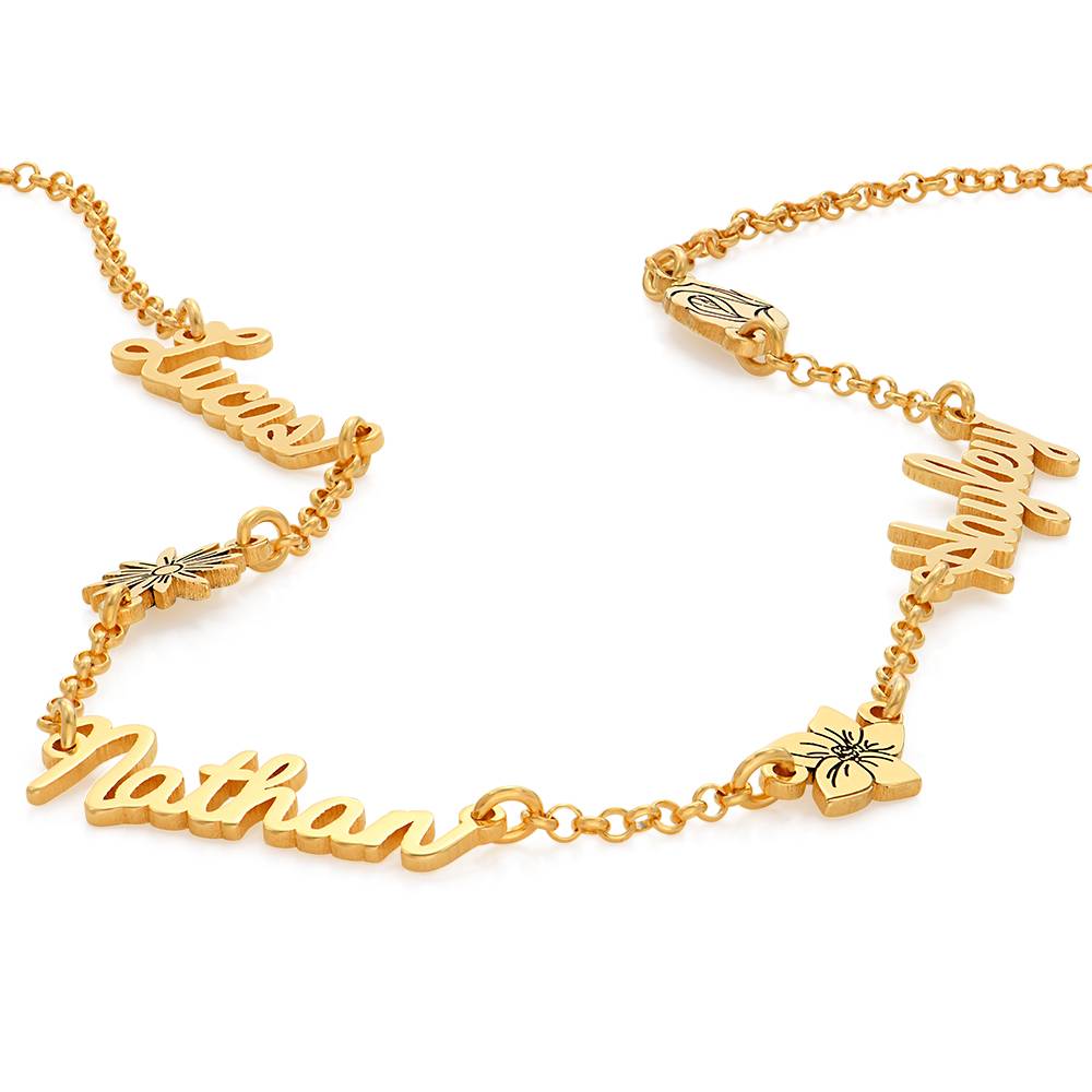 Collar con nombre Blooming Birth Flower Multi Name en oro vermeil de 18 quilates-1 foto de producto