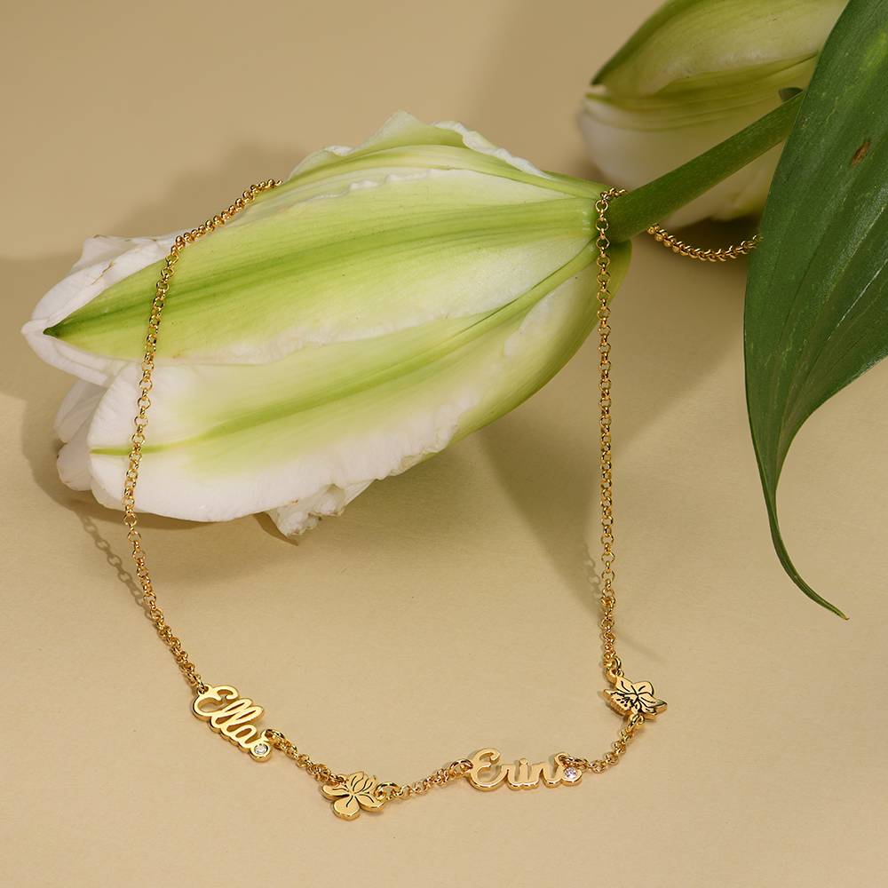 Collar con nombre Blooming Birth Flower Multi Name en oro de ley de 18 quilates-3 foto de producto