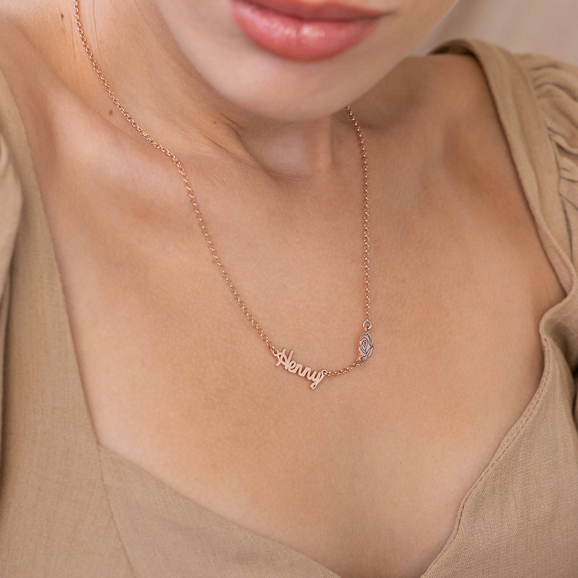 Blühende Geburtsblumen Mehrnamen-Halskette - 750er rosé vergoldetes Silber-2 Produktfoto