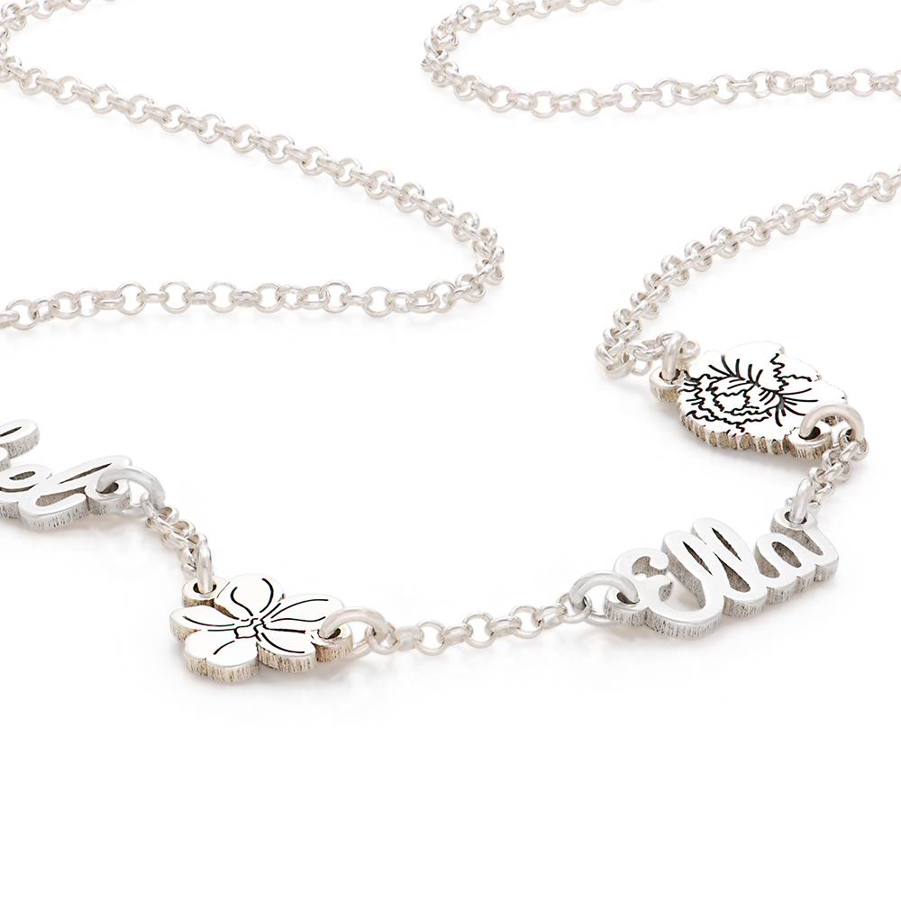 Blooming Birth Flower Multi Name Necklace in Sterling Silver-5 product photo