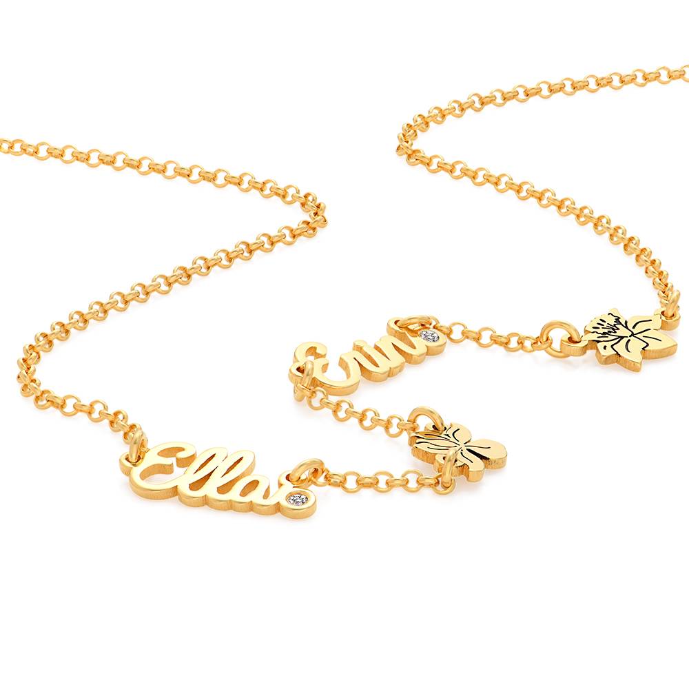 Blühende Geburtsblume Mehrnamen-Halskette mit Geburtsstein - 750er vergoldetes Silber-2 Produktfoto