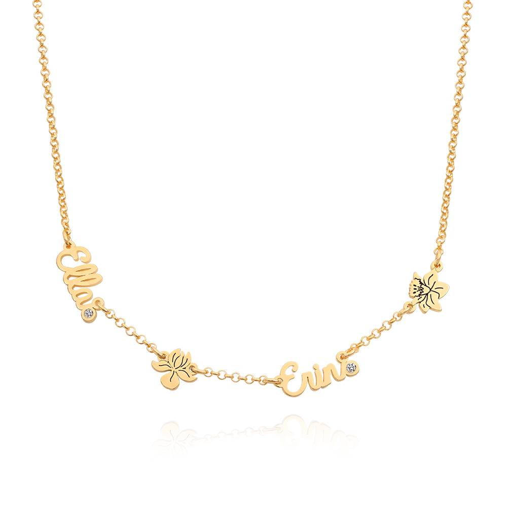 Blühende Geburtsblume Mehrnamen-Halskette mit Geburtsstein - 750er vergoldetes Silber-5 Produktfoto