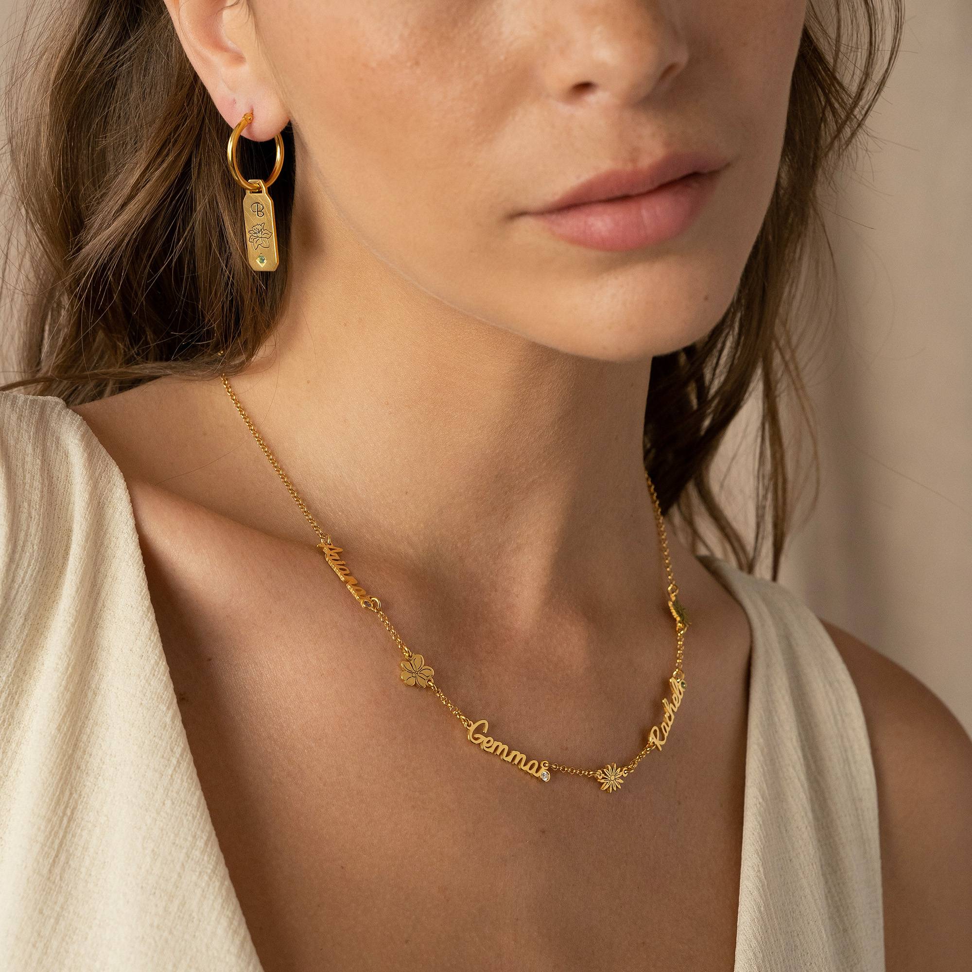 Blühende Geburtsblume Mehrnamen-Halskette mit Geburtsstein - 750er vergoldetes Silber-1 Produktfoto