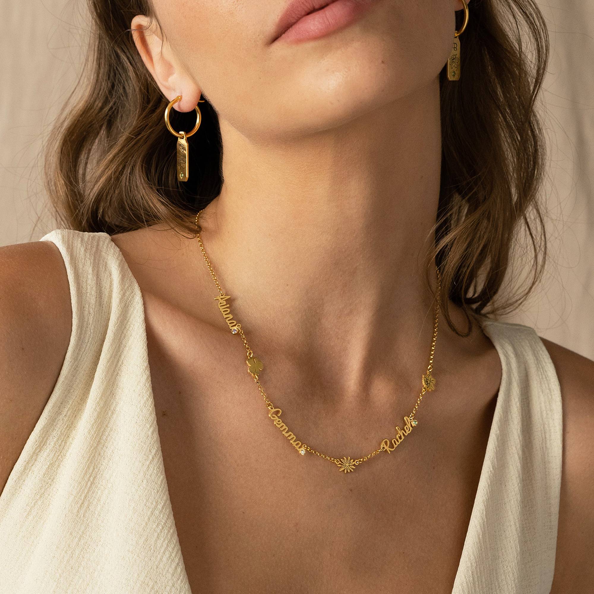 Blühende Geburtsblume Mehrnamen-Halskette mit Geburtsstein - 750er Gold-Vermeil-1 Produktfoto