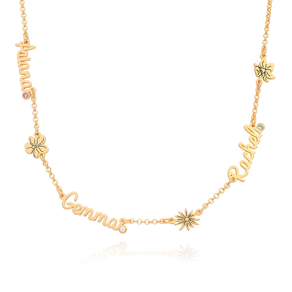 Blooming Birth Flower Multi Name Necklace with Birthstone in 18ct Gold Vermeil-1 product photo