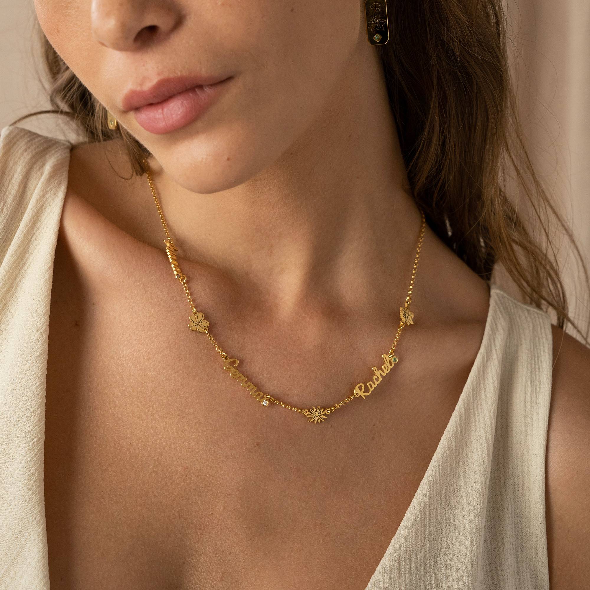 Blühende Geburtsblume Mehrnamen-Halskette mit Geburtsstein - 750er Gold-Vermeil-2 Produktfoto