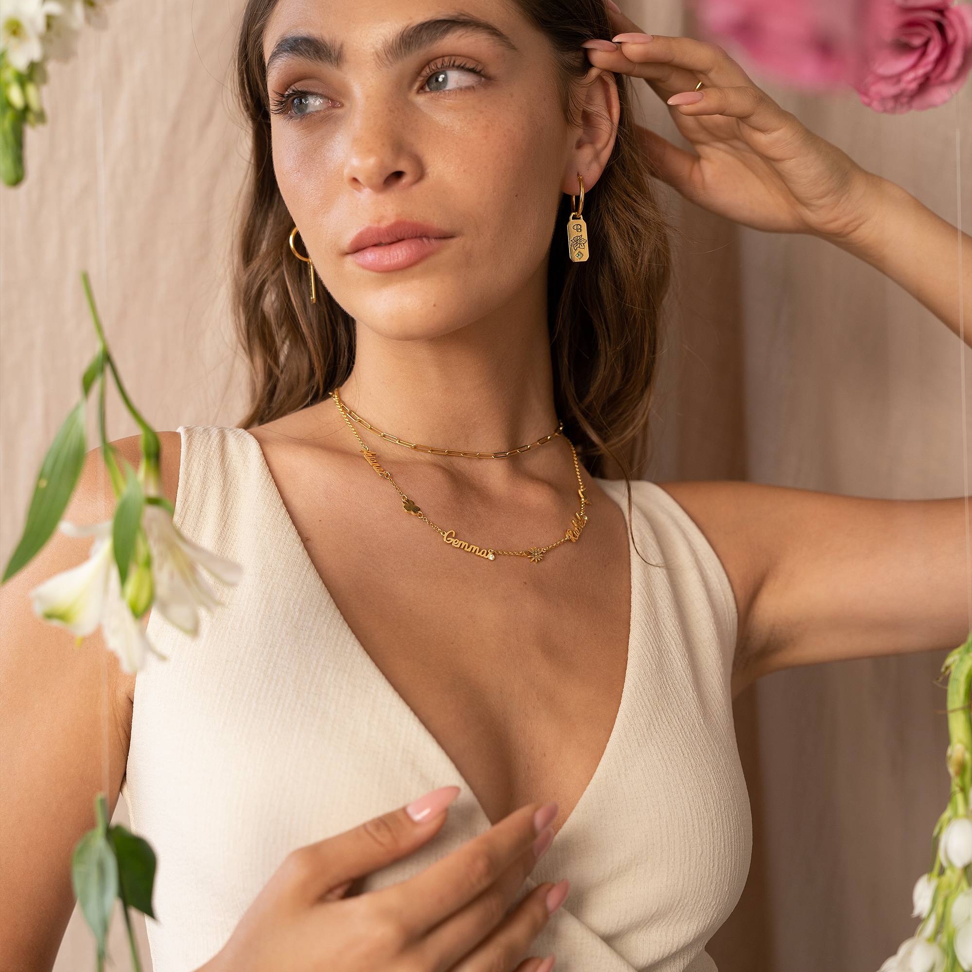 Blühende Geburtsblume Mehrnamen-Halskette mit Geburtsstein - 750er Gold-Vermeil-6 Produktfoto