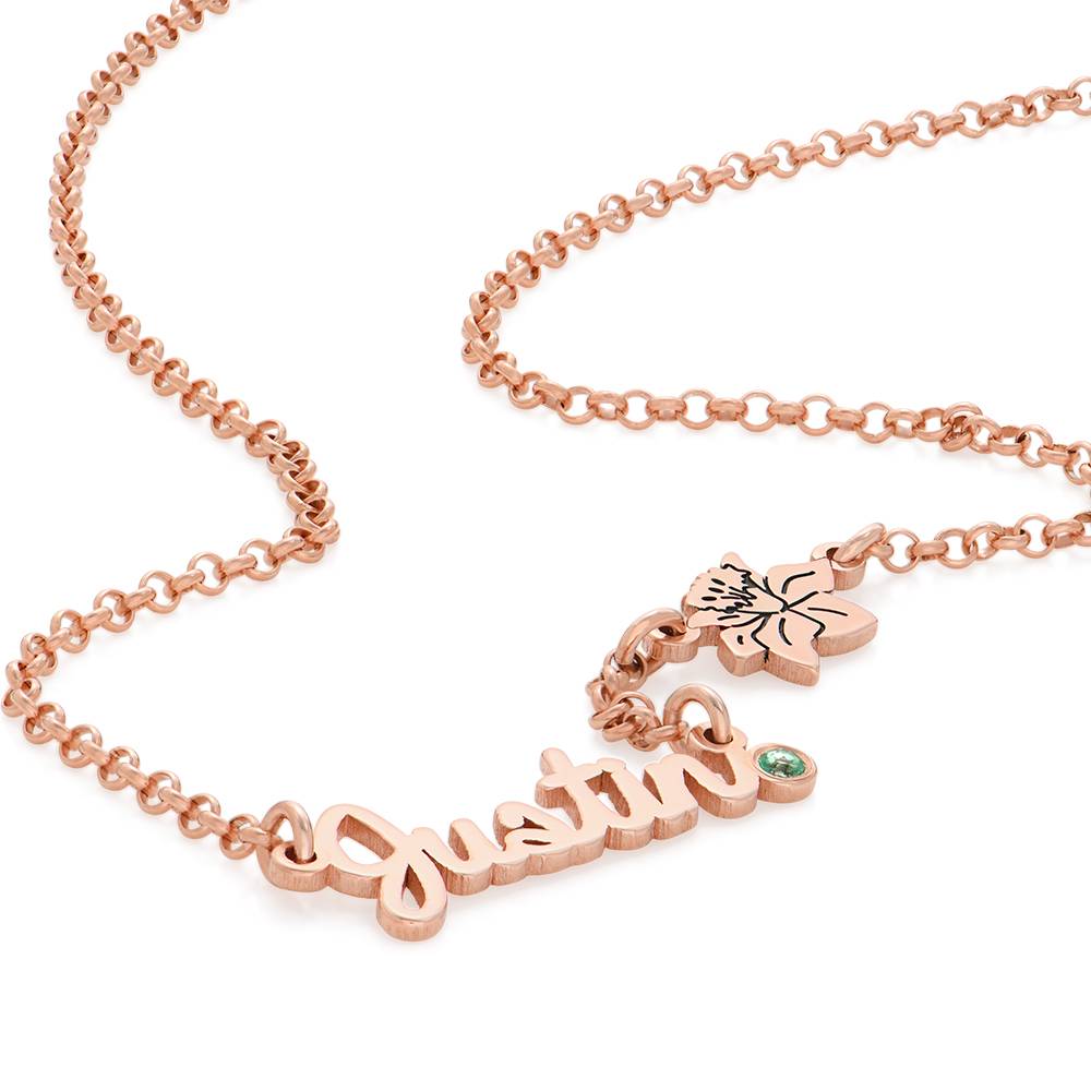 Blooming Birth Flower Multi Name Necklace with Birthstone in 18K Rose Gold Plating-1 product photo