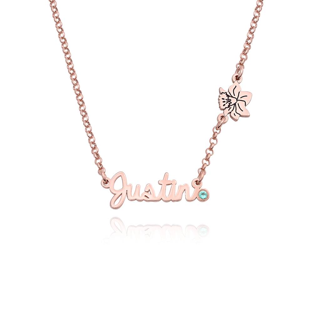 Blooming Birth Flower Multi Name Necklace with Birthstone in 18K Rose product photo