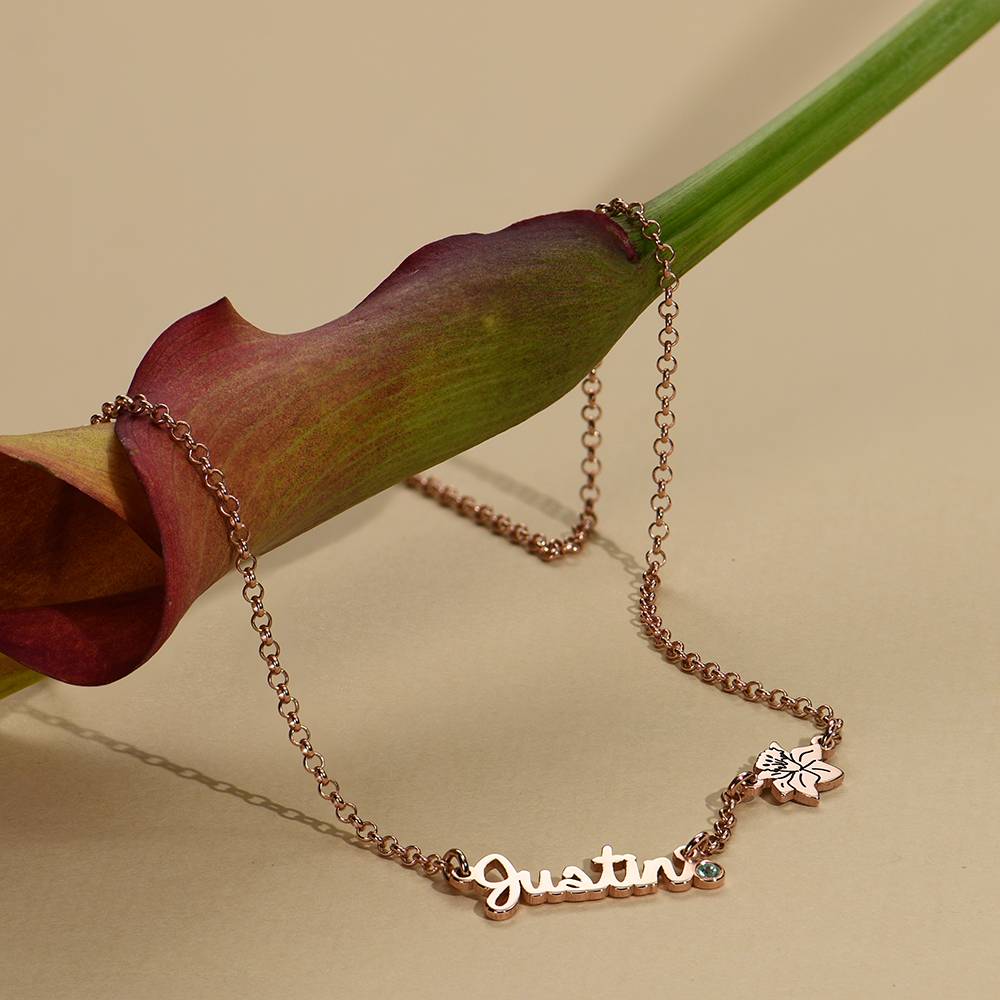 Blooming Birth Flower Multi Name Necklace with Birthstone in 18ct Rose Gold Vermeil-3 product photo