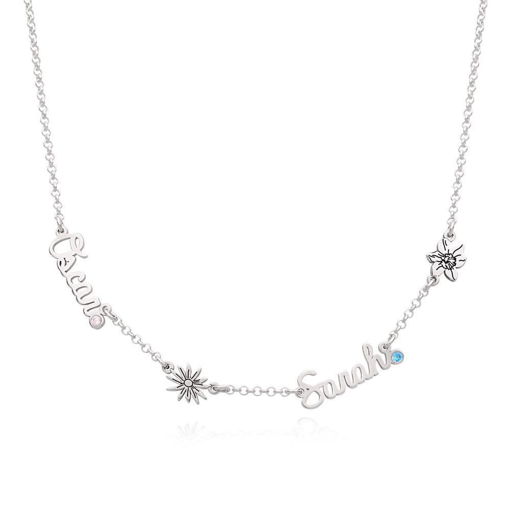 Blooming Birth Flower Multi Name Necklace with Birthstone in Sterling Silver-4 product photo