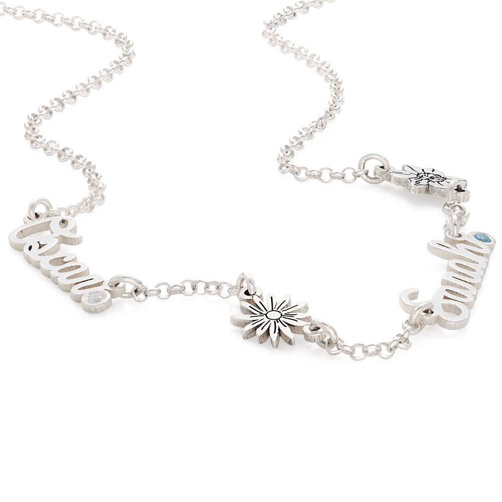 Blühende Geburtsblume Mehrnamen-Halskette mit Geburtsstein - 925er Sterlingsilber-4 Produktfoto