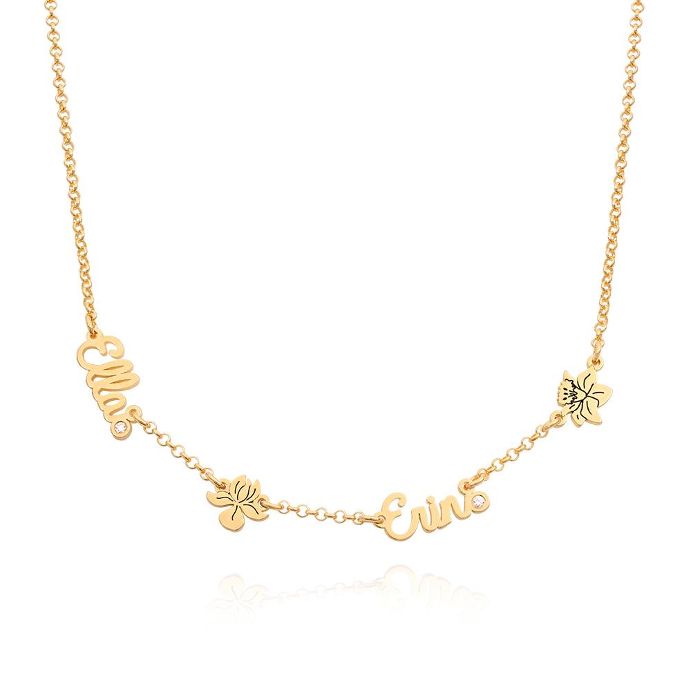 Collar con nombre Blooming Birth Flower Multi Name con diamante en baño de oro de 18 quilates-3 foto de producto
